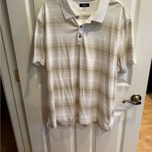 Alfani Men's Polo Shirt - Cream and Tan Stripes